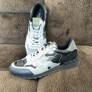 Valentino Garavani Black and Gray Rock-runner Camouflage Sneakers, Size EU 43.5